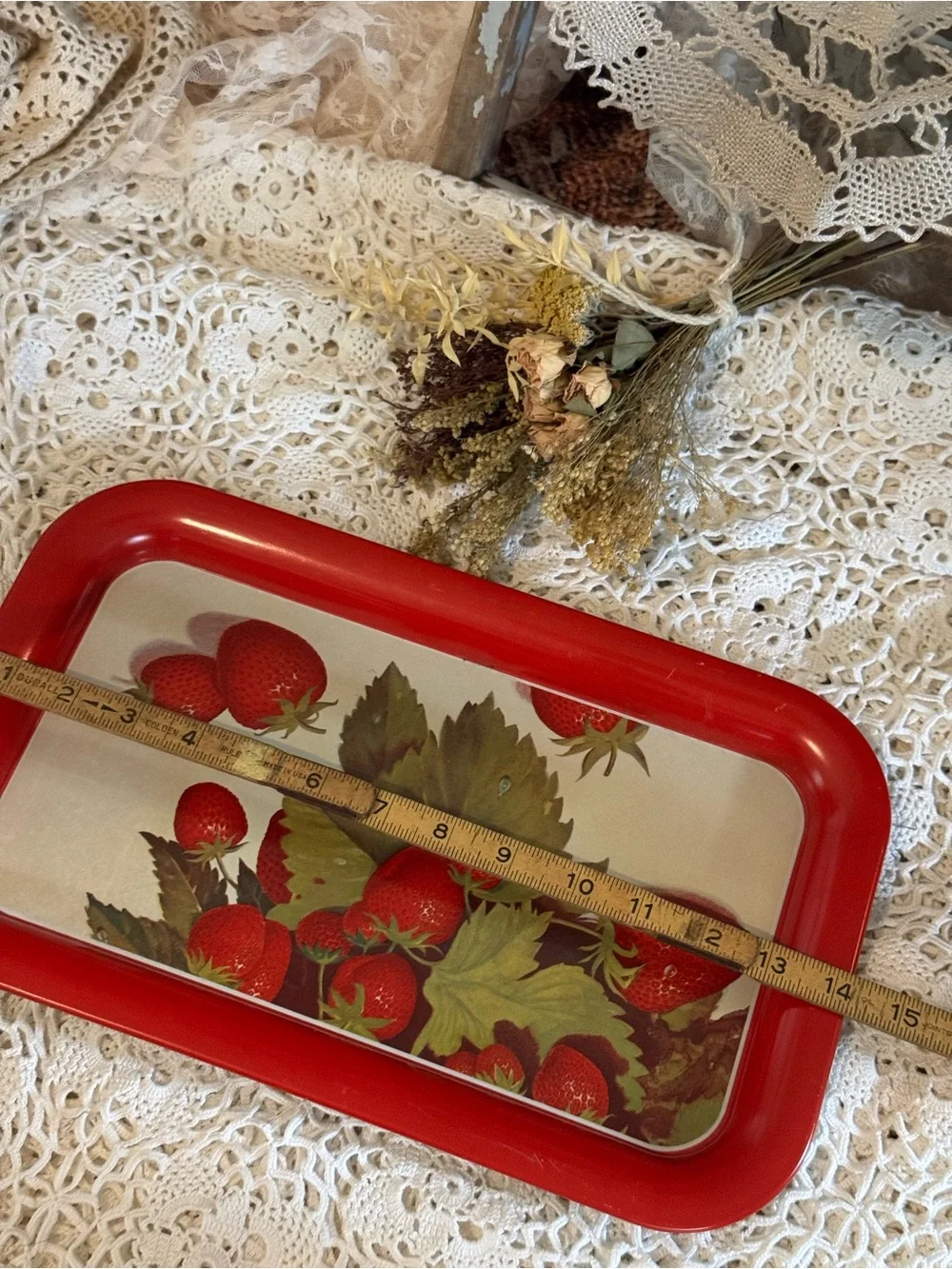 Vintage Red Strawberry Decorative Serving Tray - Home Kitchen
